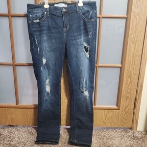 Torrid Dark Blue Distressed Straight Leg Jeans